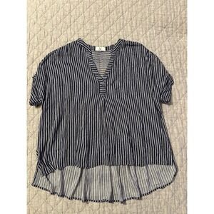 Homebody Women's Large Blouse Hi-low Stripes Flowy Lightweight Vneck Beachy Boho